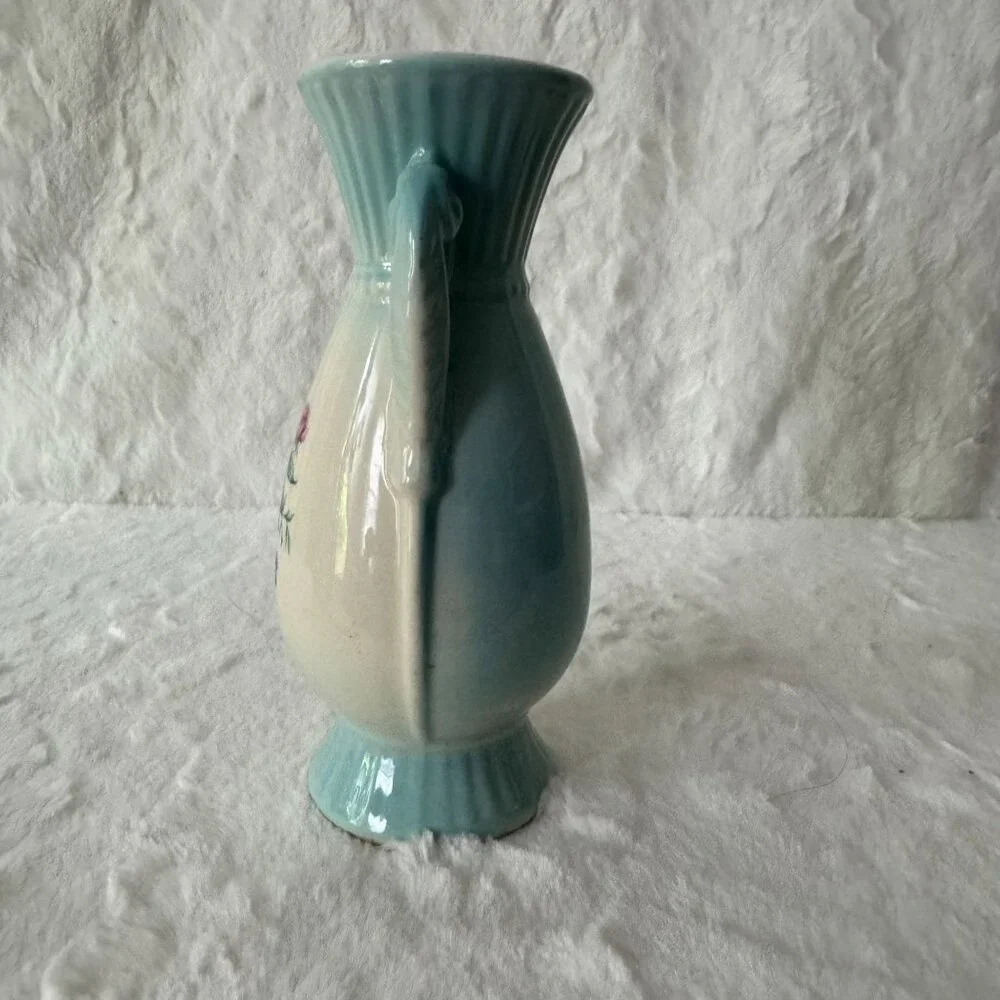 Vintage Royal Copley Vase 20th Century Shabby Chic Cottage Floral Blue Pink 7